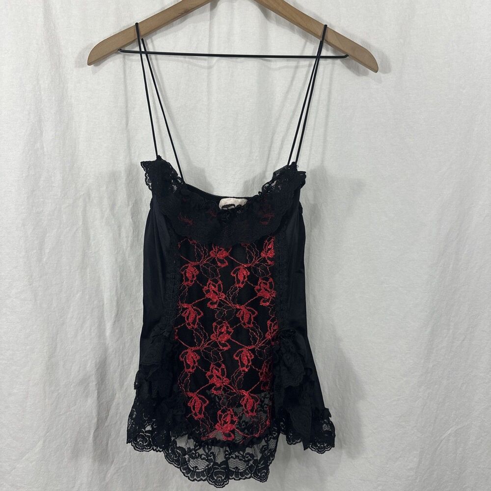 Inner Most Vtg Dark Romantic Black Red Lace Sheer Lingerie Cami Tank Womens Sz M